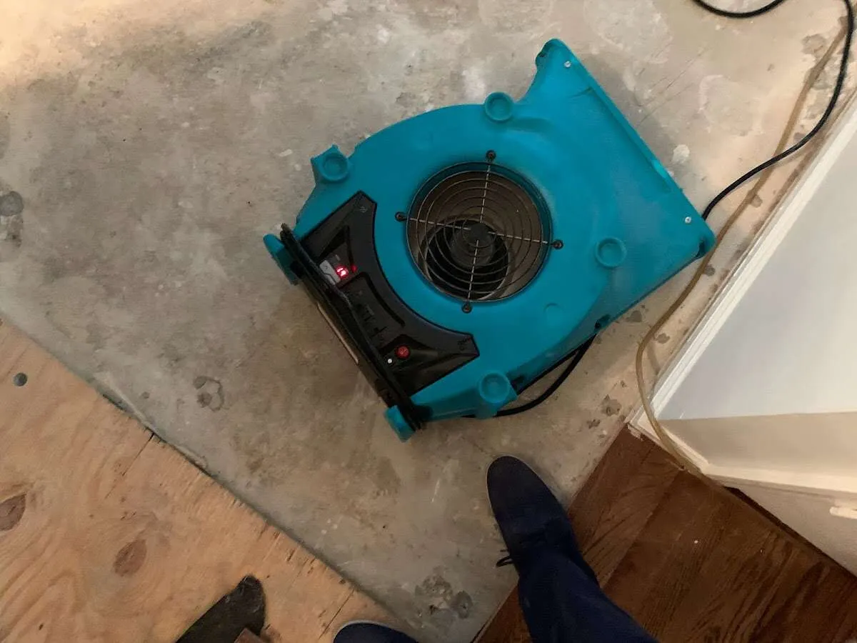 Air mover drying subfloor during Leak Detection & Repair in Haddon Heights